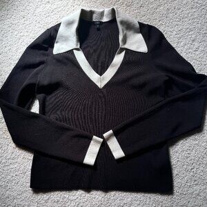 Express Black and Cream Collared Sweater